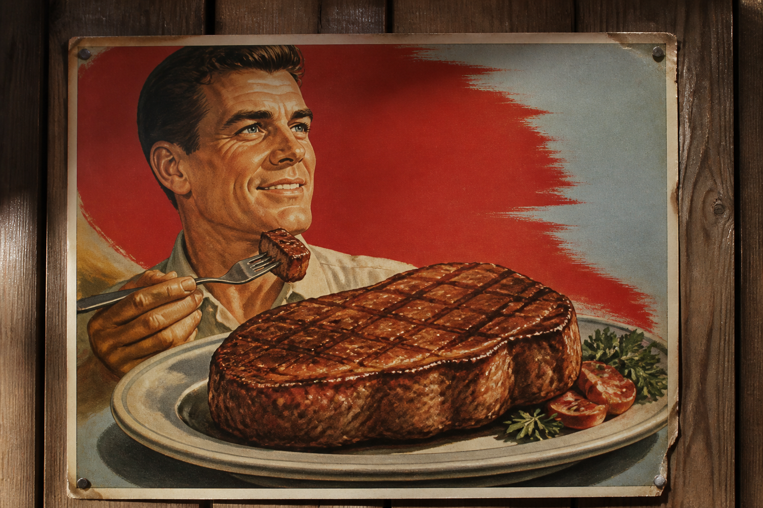 Стейк vs Салат: Маркетинг мяса против мужского здоровья — AI-generated illustration · One Fork