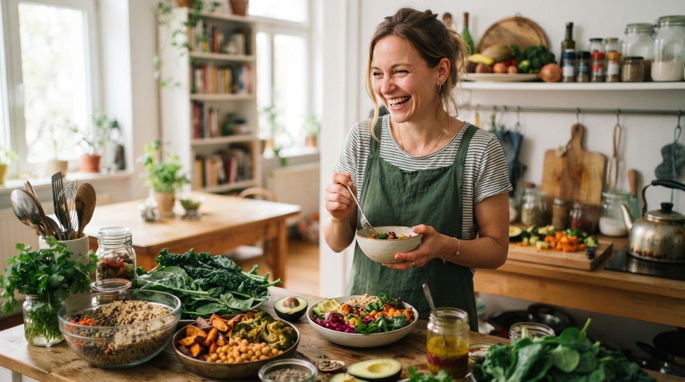 4,2 Kilo Gewichtsverlust: Vegan abnehmen ohne Kalorienzählen — AI-generated illustration · One Fork